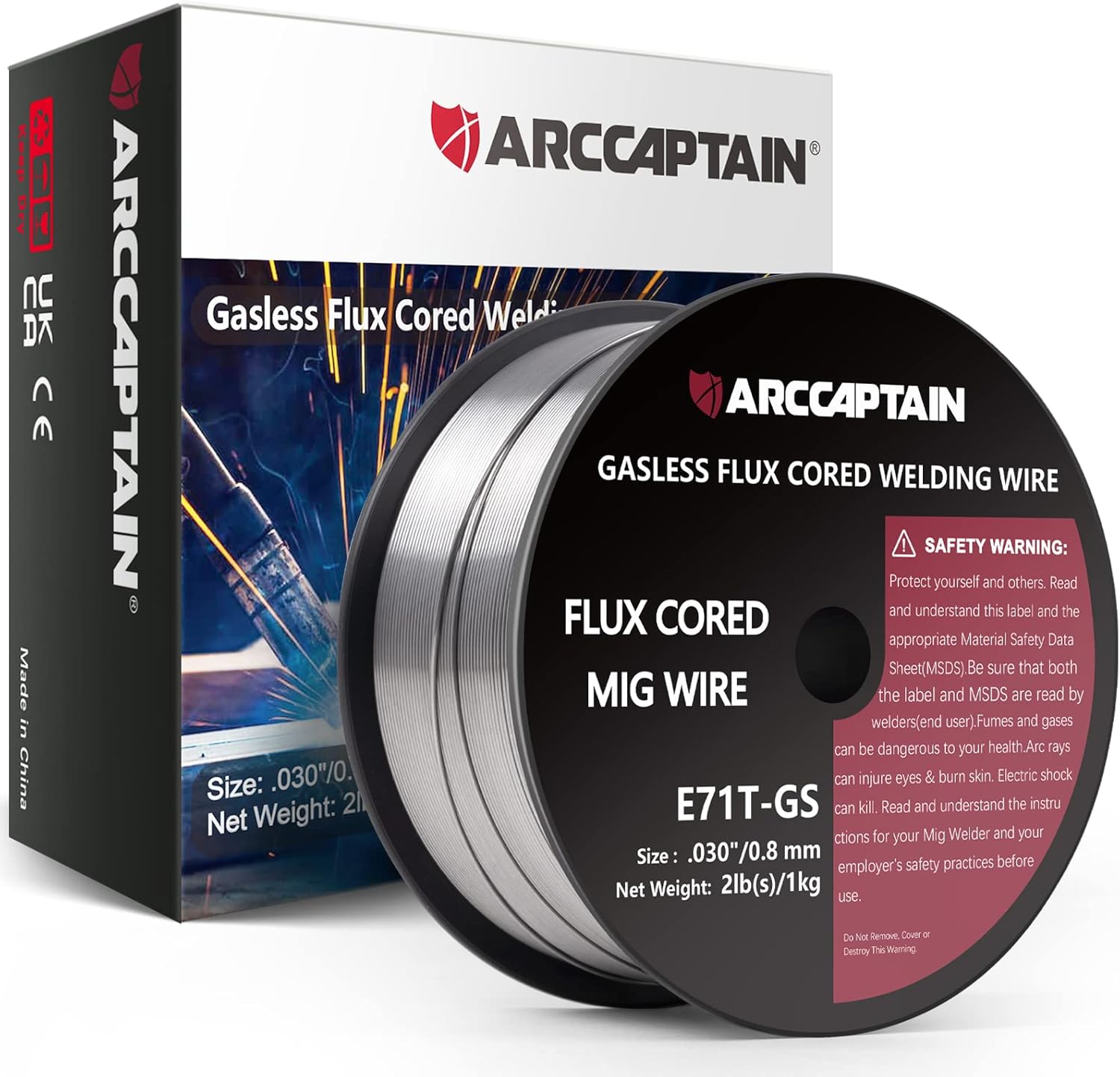 Flux Core Welding Wire, ARCCAPTAIN E71T-GS .030" 2-Pound Spool Gasless Mild Carbon Steel Mig Welding Wire - - 