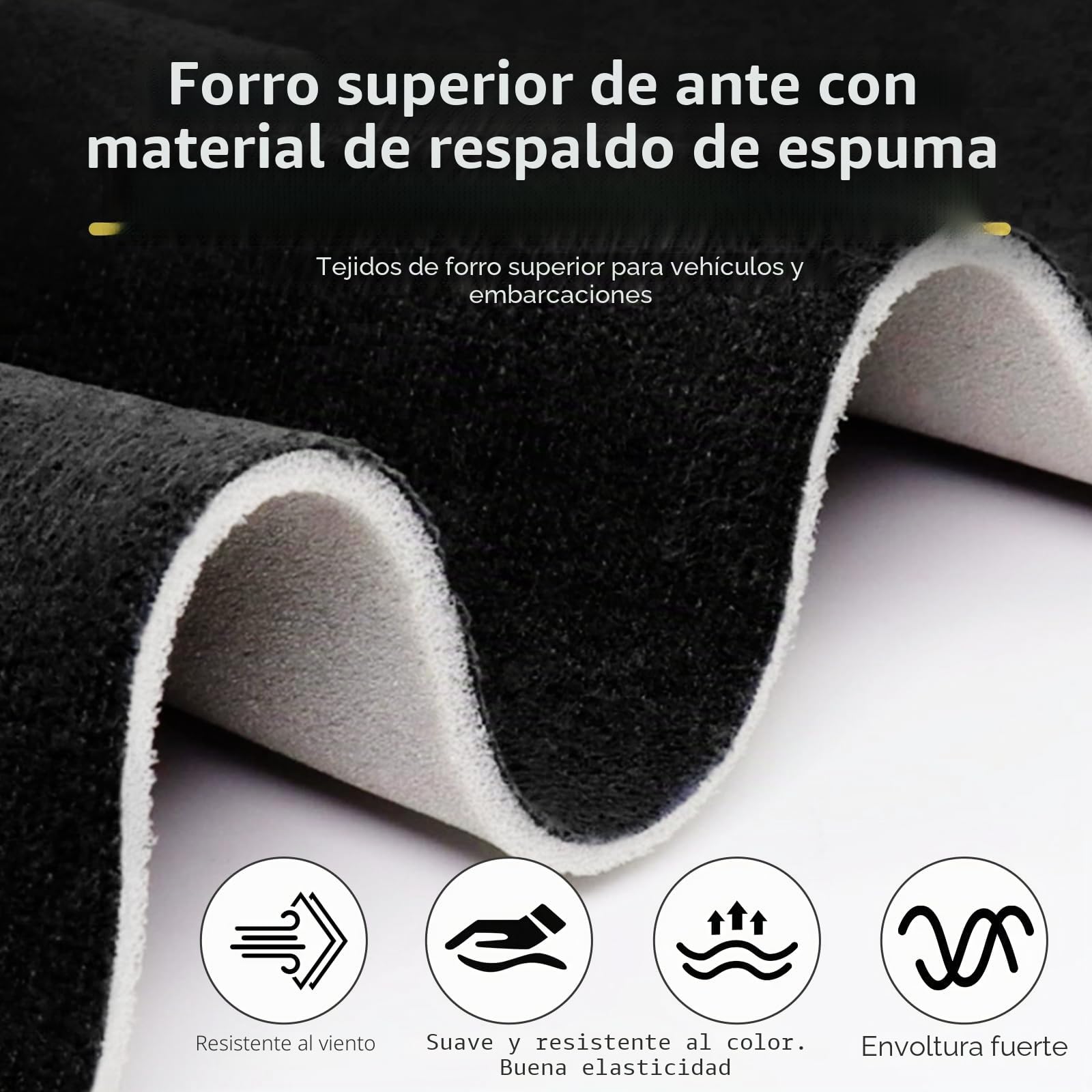Tela para techo de coche, venta por metros, aspecto de ante, piel sintética con respaldo de espuma de 4 mm, revestimiento interior para reparación de tela de automóvil, tapicería (negro, 150 x 250 cm)