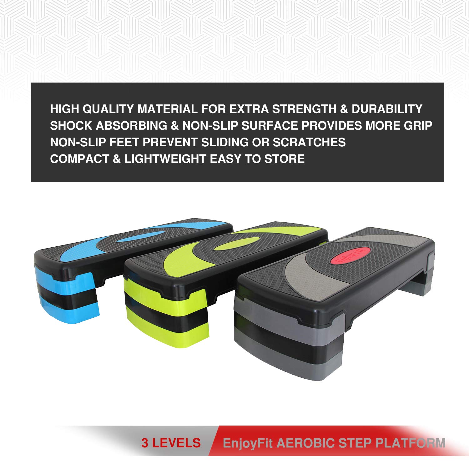 Aerobic Steppbrett XL Premium Extra Groß Inkl. 3-Fach Höhenverstellbarer Stepper, 78 x 30 x 10/15/20 cm Stepbench in 3 Farbig