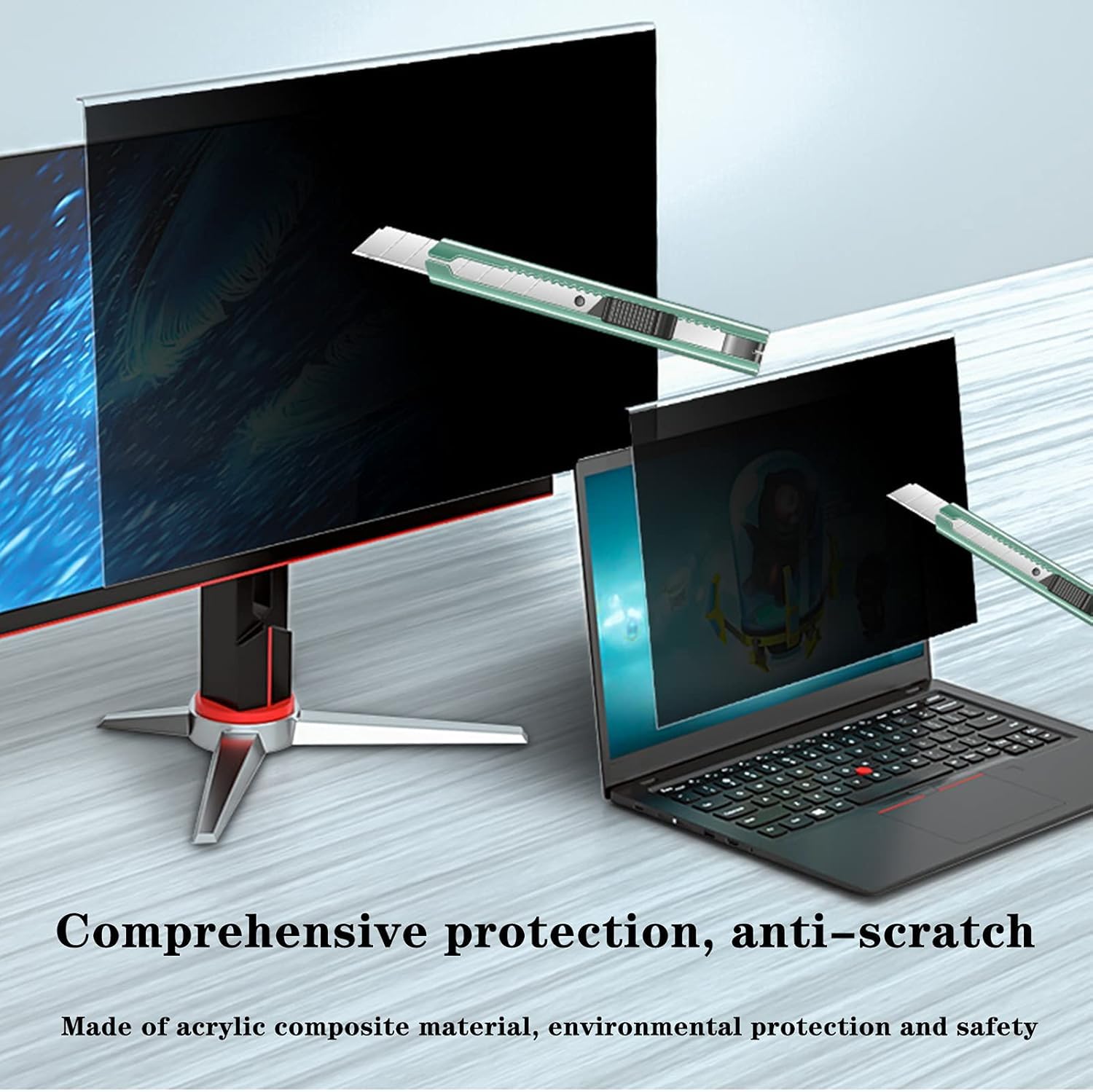 Filtro de pantalla de privacidad para computadora, película protectora de reducción de luz azul para pantallas de 17 a 32 pulgadas, soporte colgante para mayor seguridad