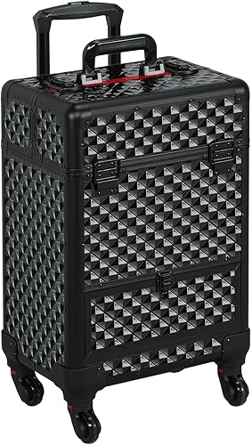 Yaheetech Estuche de maquillaje con ruedas, estuche de aluminio para cosméticos con ruedas, estuche de peluquería, carrito de viaje con cerradura y