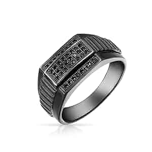 【BLACKPURPLE】[BLACKLABEL] Satin Silver Cubic Ring Personalize Mens Geometric Micro Rectangle Black CZ Cubic