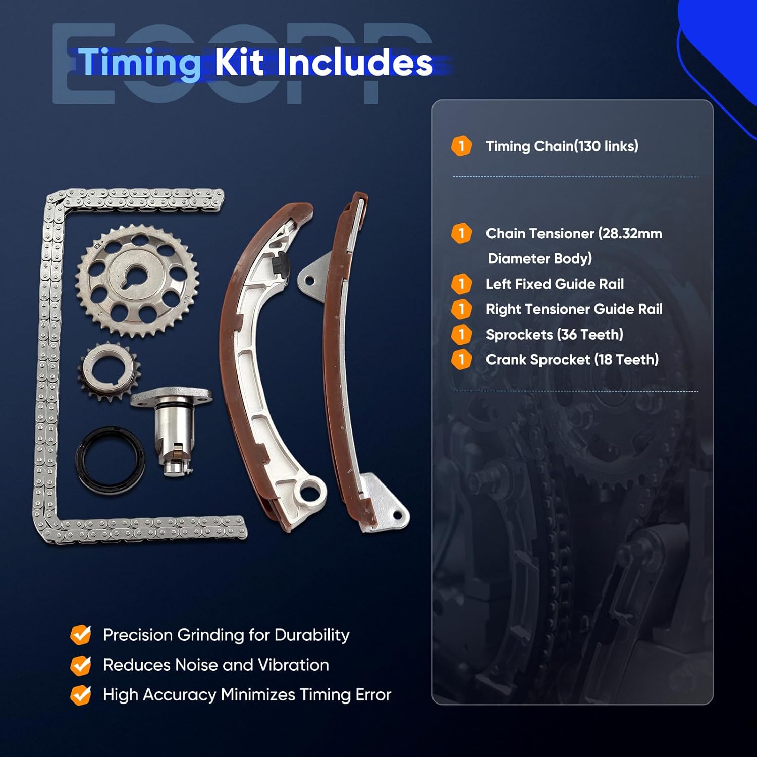 ECCPP Engine Timing Chain Kit Fits for Toyota Corolla, 2000-2008 for Toyota Corolla; 2003-2008 for Toyota Matrix; 2000-2002 for Chevrolet Prizm,w/Timing Chains Crank Sprocket Tensioner Guide Rail