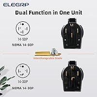 Vista 4 de ELEGRP NEMA 14-30P & NEMA 14-50P Plug, 4 Prong Dryer/Range Oven Stove Angle Plug, Straight Blade Heavy Duty, 30 Amp 50 Amp 125/250V, Industrial