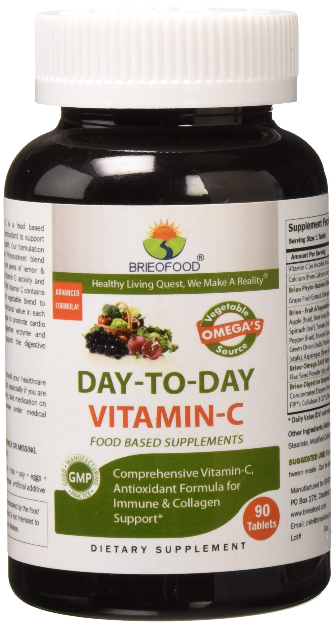 Briofood, Day-to-Day Food Based Vitamin C (90 Tablets) with Vegetable Source Omegas