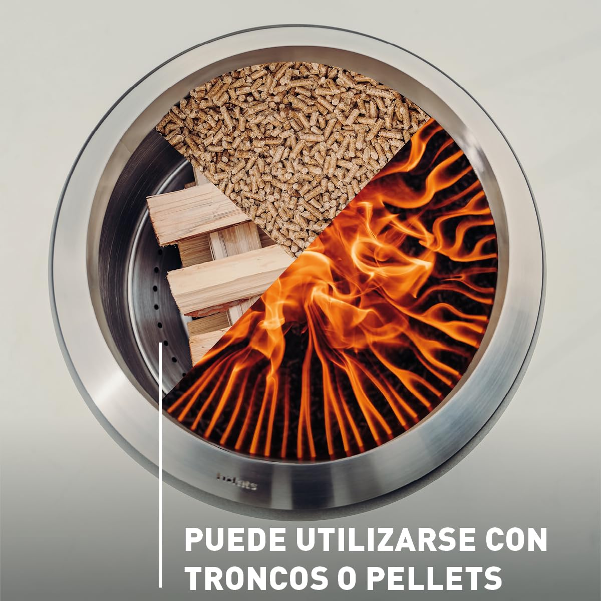 höfats - Brasero sin humo Moon 45 con base baja de acero inoxidable - Brasero esmaltado con tecnología de carburador de madera, proceso de combustión en dos etapas - Hoguera de 45 cm