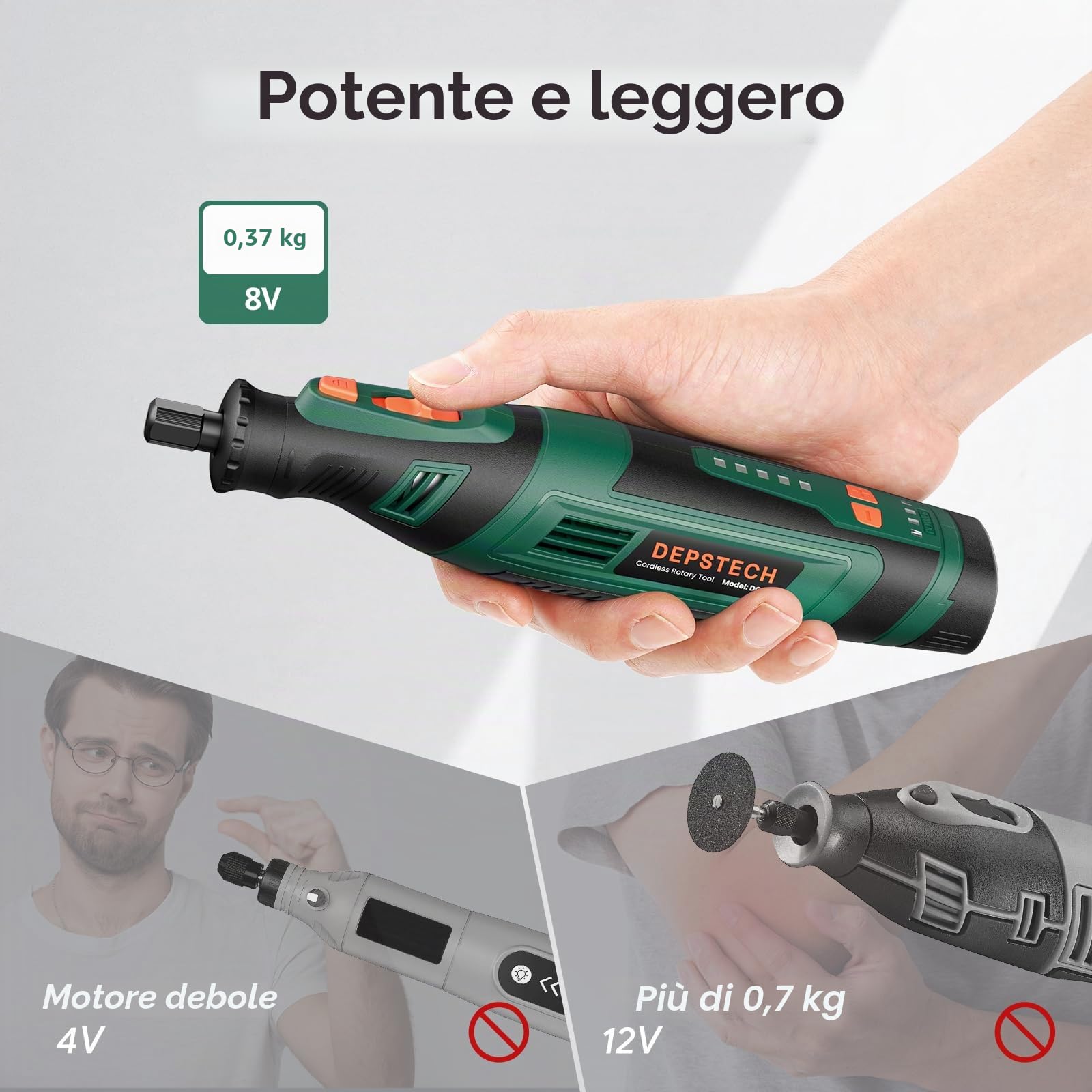 DEPSTECH DC08 Kit di utensili rotanti a batteria, utensile rotante ricaricabile da 2,0 Ah 8V con 5 velocità fino a 30000 giri/min e 124 accessori per lavori di artigianato e progetti fai-da-te