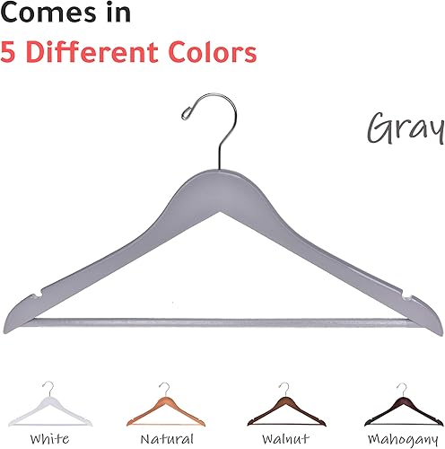 Miniatura 5 de Perchas de madera de calidad, juego de 10 perchas ligeramente curvadas, perchas de madera maciza con elegantes ganchos cromados, perchas para ropa