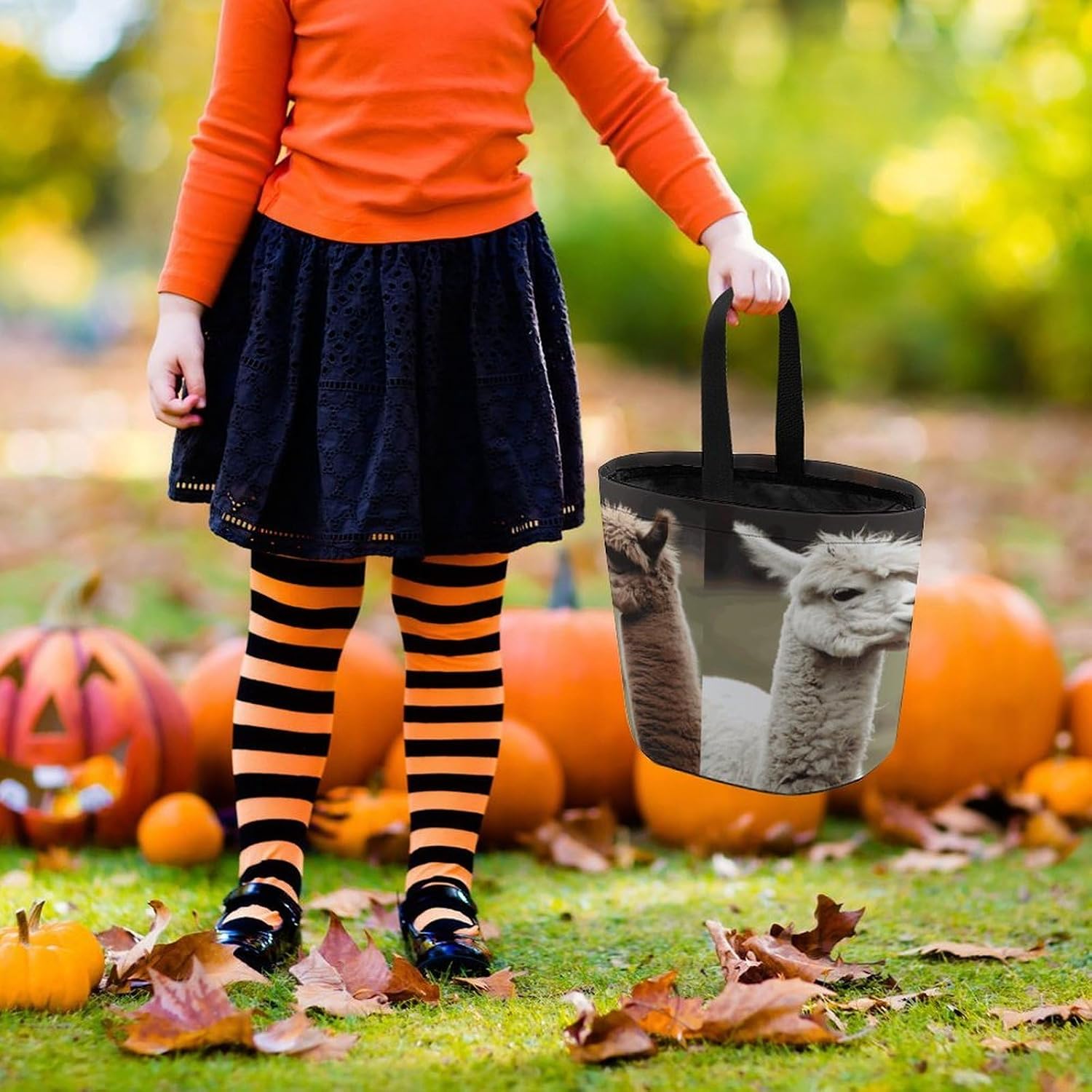 Funny Alpaca Halloween Trick Or Treat Bag with Handle image 2