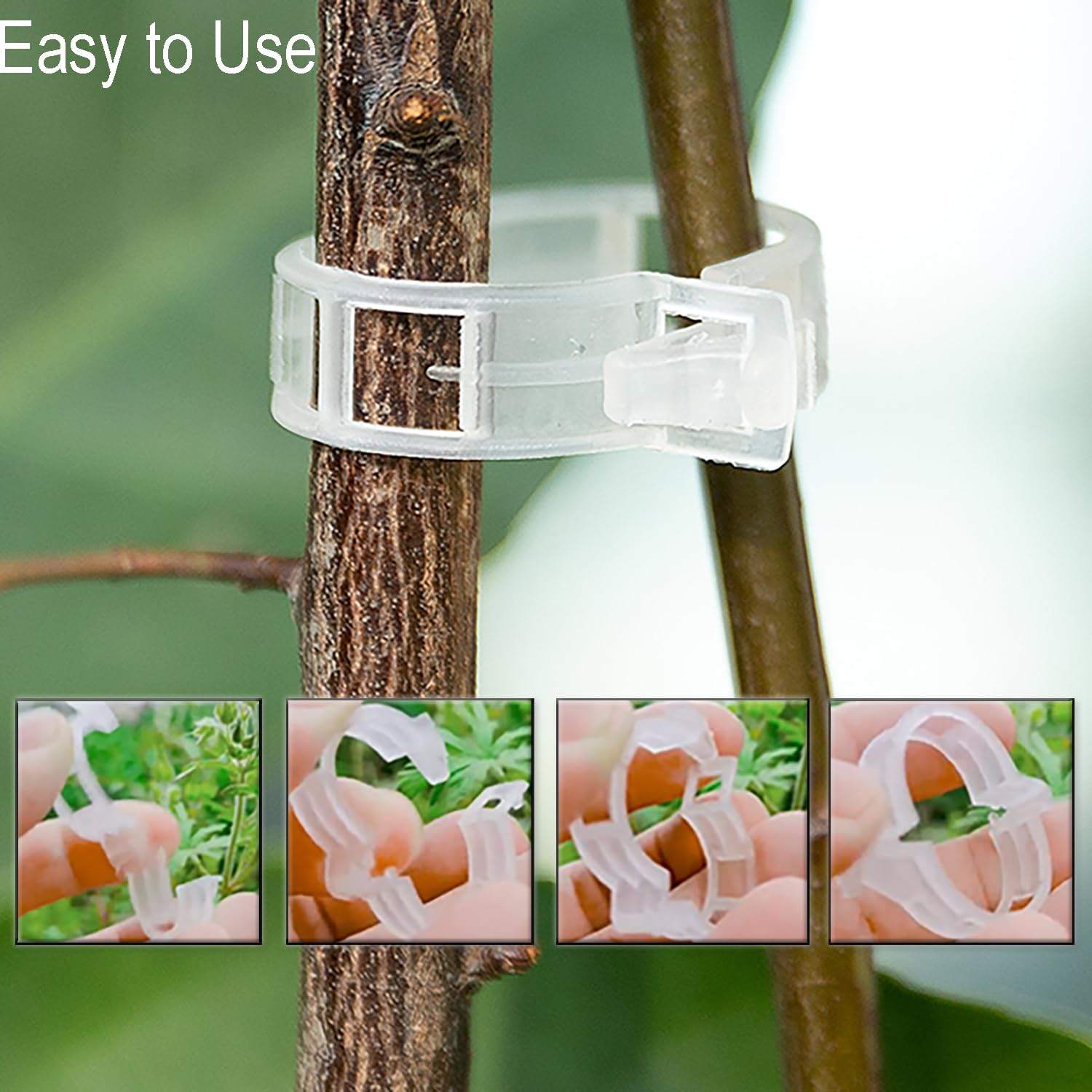Gesicherte Kunststoff-Pflanzenclip, Tomatenclips, gesicherte Pflanzenstützclips für Kletterpflanzen, Kunststoff-Spalier-Clips zur Befestigung von Stängeln und Reben, 2025 Upgrade (100, Weiß)