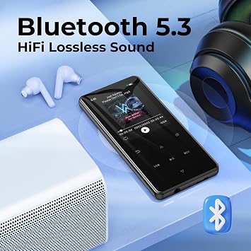 64GB MP3 Player with Bluetooth 5.3, MP4 Player, 2.4-inch Screen, Portable MP3 Player for Kids with Built-in Speaker, Music Player with FM Radio, Recorder, Pedometer, E-Book, HiFi Sound,and Headphones