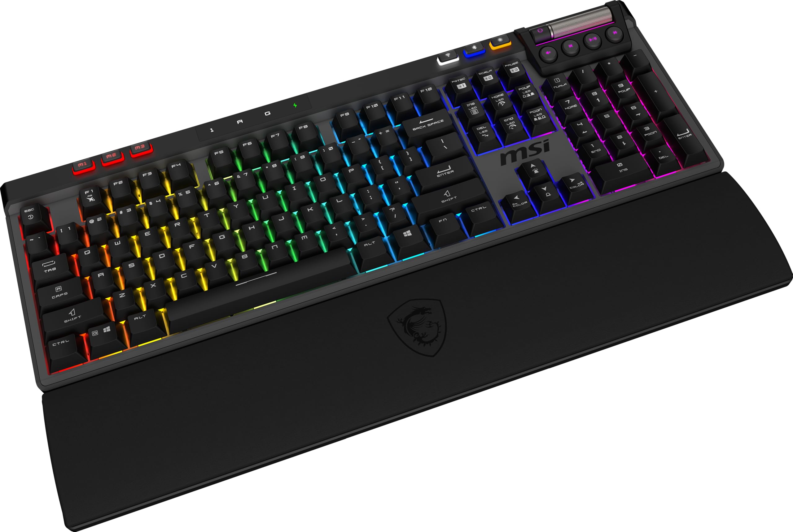 MSI Strike Pro Wireless ES, QWERTY, ES Layout - Teclado Gaming mecánico silencioso, interruptores táctiles silenciosos, Hot-Swap, Teclas PBT, 2.4GHz, Bluetooth, luz mística RGB por tecla, 4200mAh