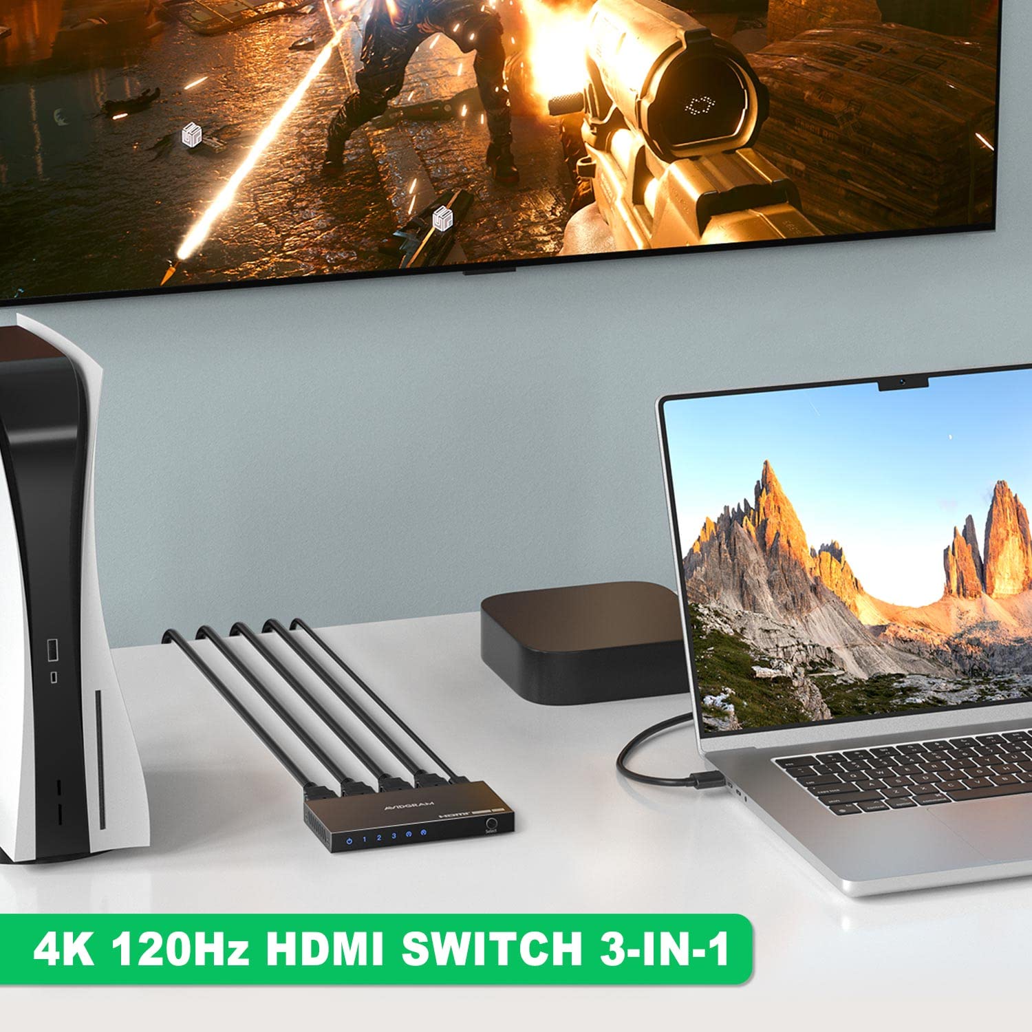 Commutateur HDMI 4K @ 120 Hz, 4K @ 144 Hz, Répartiteur HDMI 2 En 1, Coque En Aluminium, Compatible Avec PS4 PS5, Xbox, Fire Stick, Apple TV, Roku, PC, TV