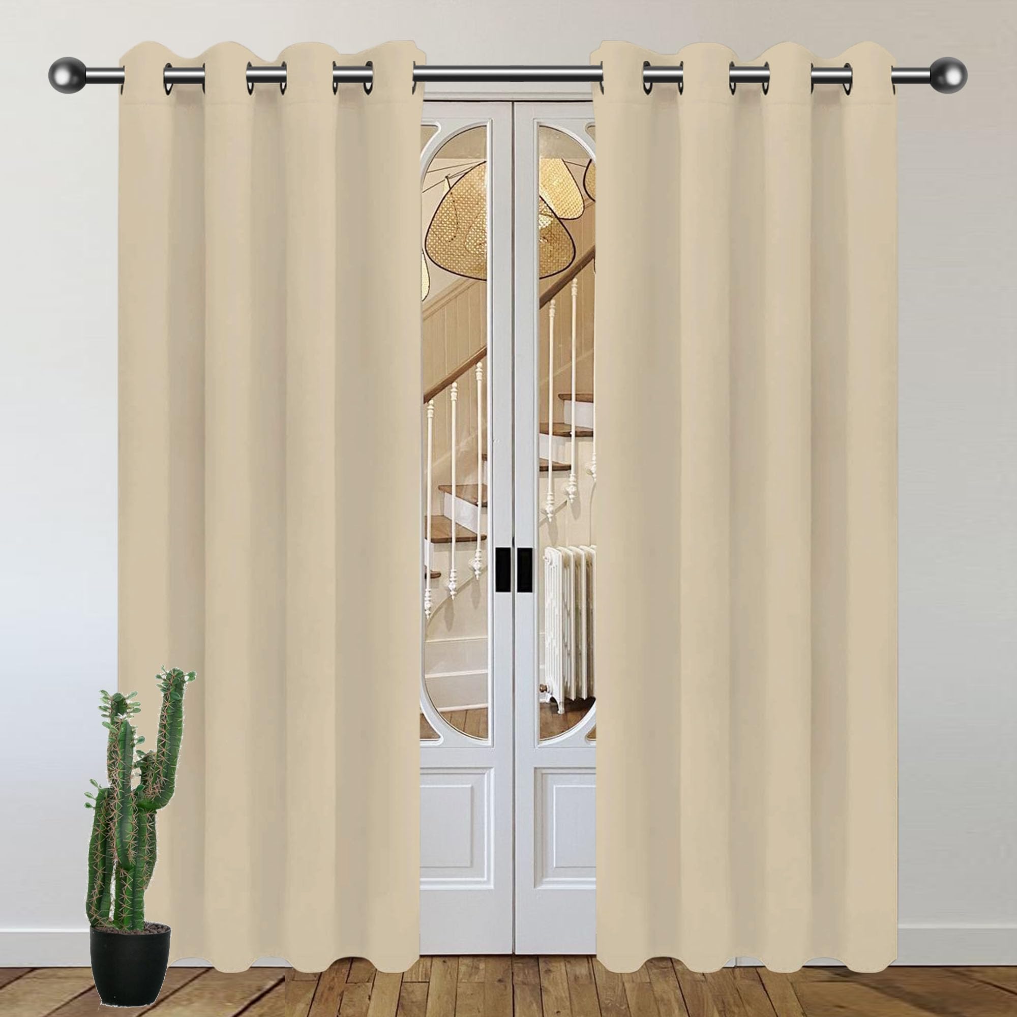 Polyester isolement thermique rideau de salon beige 180 x 206 cm à oeillets