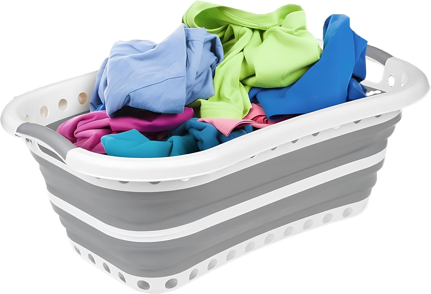 Albert Austin Silicone Collapsible Laundry Basket | Large Plastic Washing Basket | Fold Flat Laundry Basket With Handles | Clothes Organiser Bin | Space Saving Kitchen Storage Container Grey