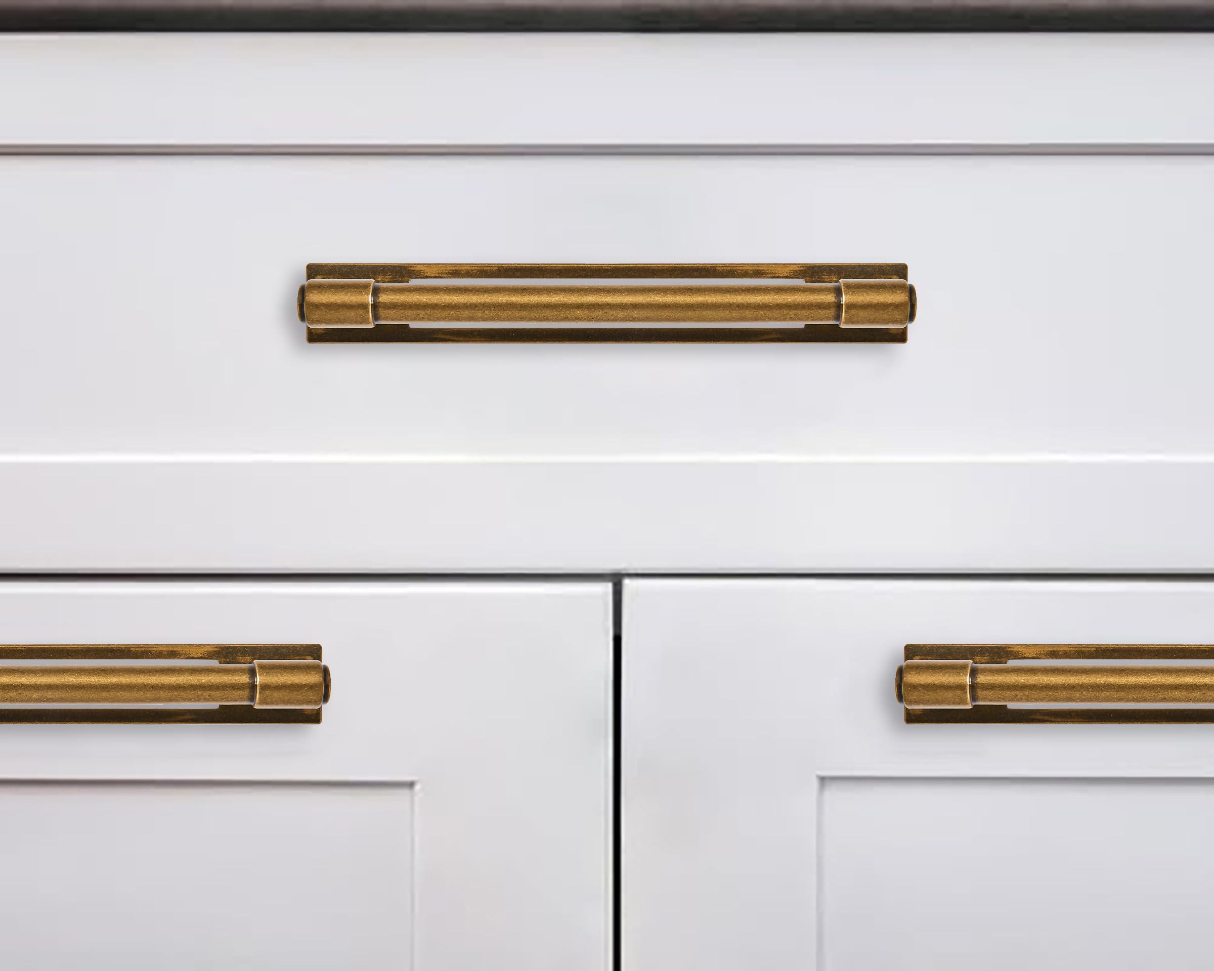 KHTUMEWARE-259 Antique Brass Cabinet Pulls CTC 3 in (76 mm) 5-Pack in Antique Brass — KHTUMEWARE