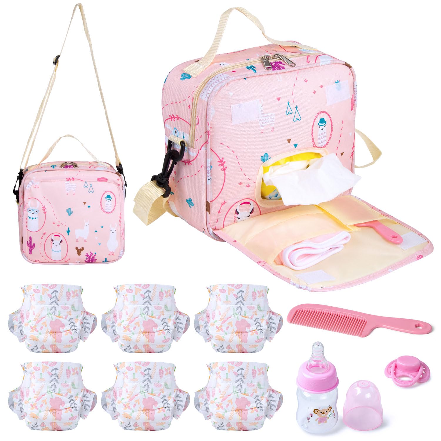 Set di 10 borse per pannolini con 6 pannolini, accessori per bambole da