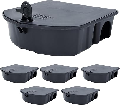 B&G - Standard Rodent Station 6 Pack & 1 Key - Durable, Discreet Low-Profile Bait Station with Universal Key - Tamper-Resistant & Easy to Clean