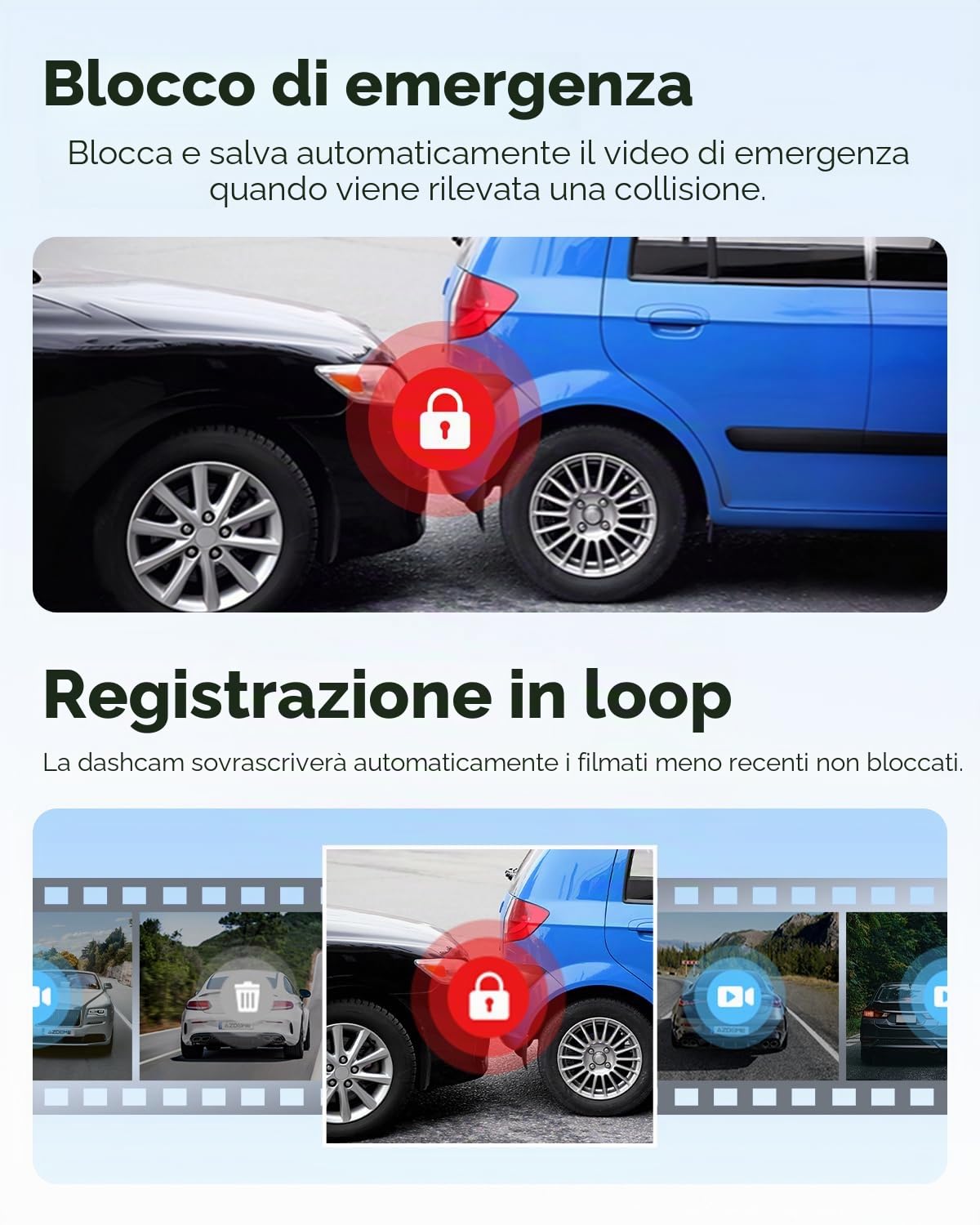 AZDOME Dash Cam Auto 4K+1080P con GPS e WiFi, Telecamera per Auto Anteriore e Posteriore, ADAS, Visione Notturna, WDR, G-Sensor, Monitoraggio Parcheggio 24H, Controllo Vocale, con Scheda SD 64GB
