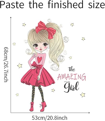 Miniatura 6 de ROFARSO Linda y encantadora princesa abrazando a bebé unicornio adhesivo de pared para niños, despegar y pegar, calcomanía de pared extraíble para