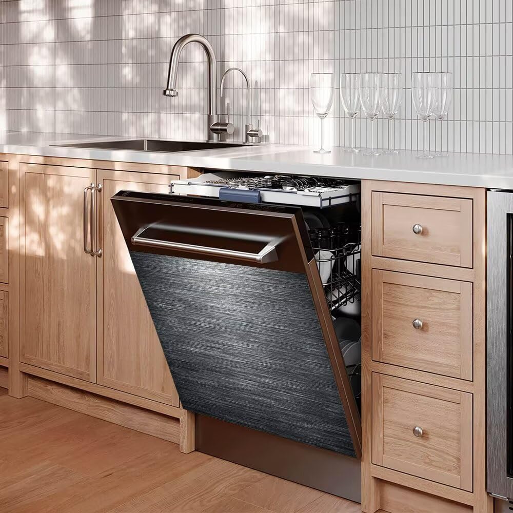 Geschirrspüler-Magnetabdeckung, 58 x 66 cm, wiederverwendbar, Edelstahl, gebürstet, dekorative Abdeckung, Kühlschrank- und Waschmaschinen-Frontplatten-Aufkleber für Küche, Heimdekoration