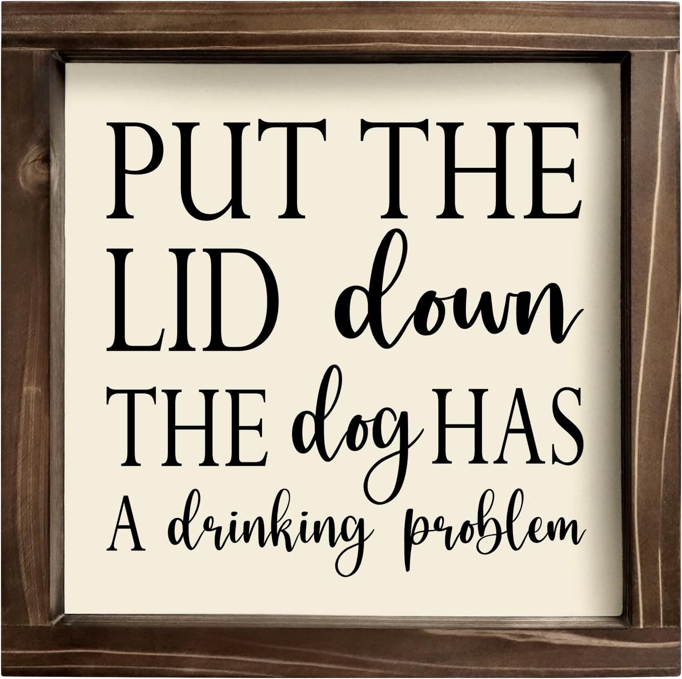 Kercan Dog Bathroom Decor Wall Art, Put the Lid Down Funny Bathroom Sign, 7x7 Inches Wood Restroom Sign for Toilet Restroom Wall Hanging Plaque