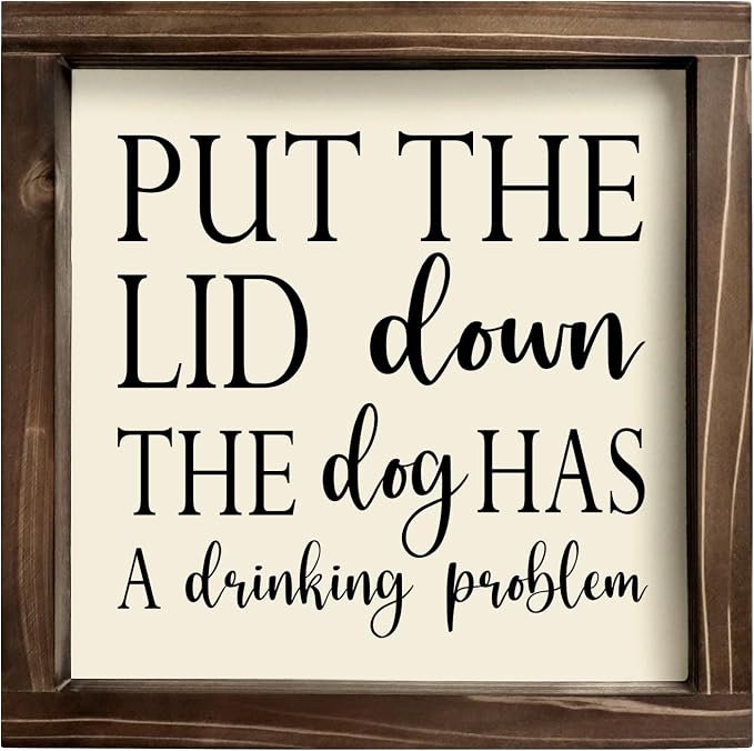 Kercan Bathroom Decor Rustic Wood Restroom Sign Funny Bathroom Wall Decor - Put the Lip Down Sign Funny Bathroom Signs Apartment Decor for Toilet Bathroom Restroom Wall Hanging Plaque (Art Deco, 7"X7", DOG)