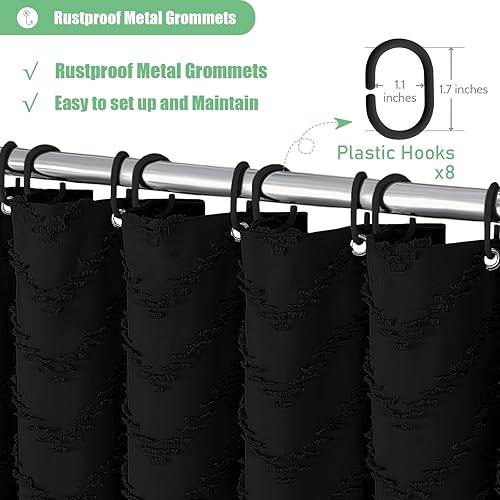 Vista 73 de Dynamene - Cortina de ducha, bohemia y rústica con rayas con chebrón en relieve, cortina texturizada para decoración de baño, juego de cortina A.