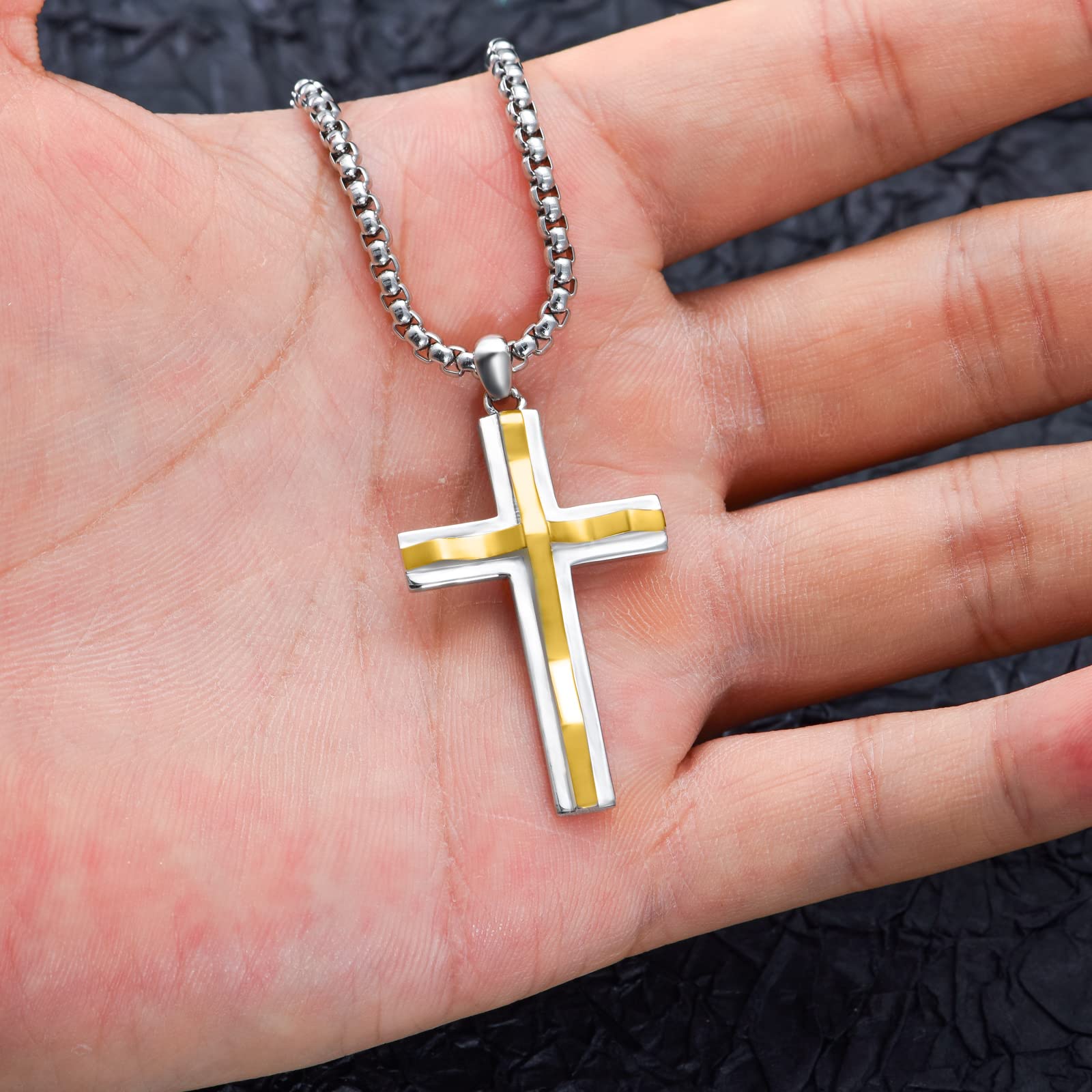 Kreuz Kette Herren 925 Silber Anhänger mit Edelstahlkette Christlicher Glaube Geschenk für Männer