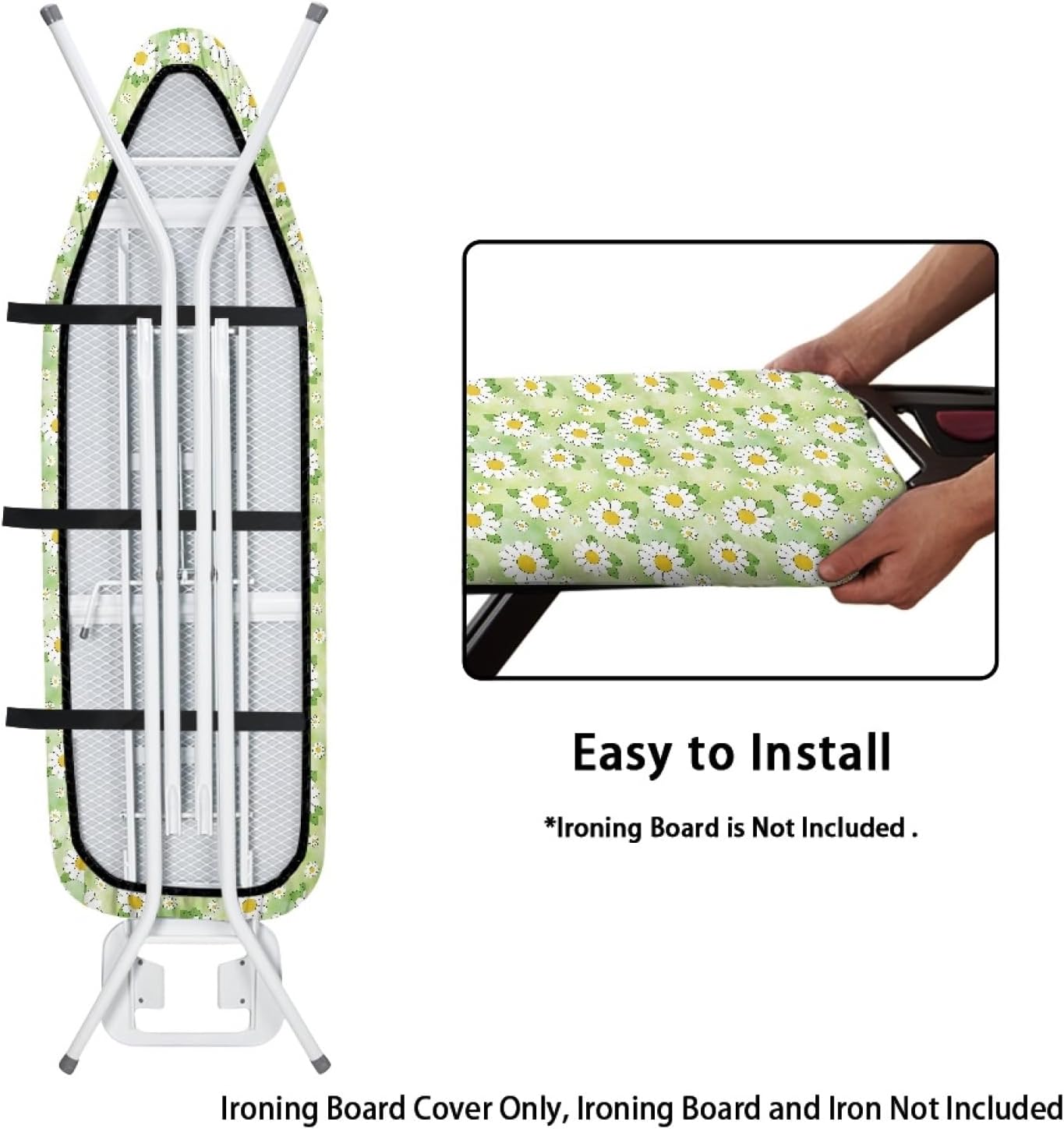 Flowers Ironing Board Cover,16"x55" Standard Ironing Board Cover with Elastic Edge and Hook and Loop Fasteners, Scorch & Stain Resistant, Polyester Home Ironing Board Covers, Gentle Flower