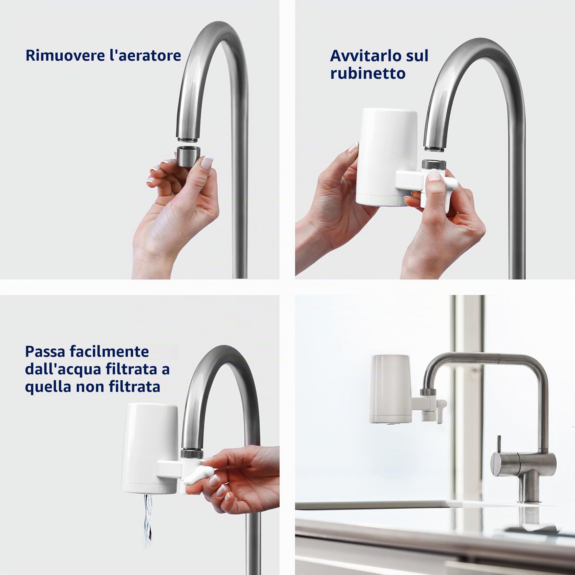 Tappwater Essential - Sistema di filtraggio per rubinetto – Depura acqua, filtra cloro, sedimenti, ruggine, nitrati, pesticidi - Elimina odori e sapori sgradevoli. Filtri rubinetti lavandino