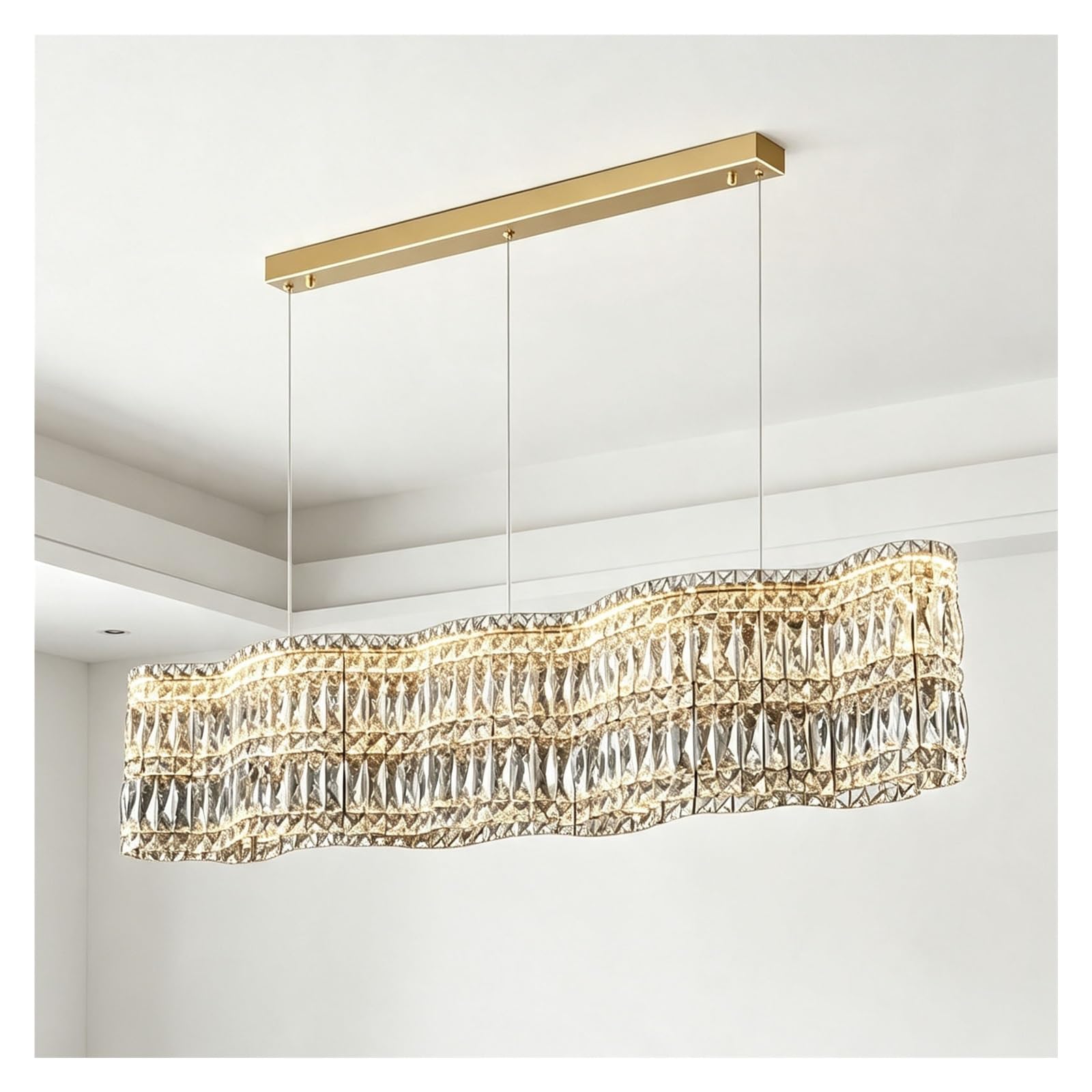 LUOYAOB Rectangle Crystal Chandelier Linear Glass Pendant Light Fixture