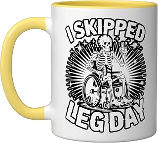 I Skipped Leg Day Anti-Gym Fitness Sarcasm Joke - Ceramic Mug, Yellow/White