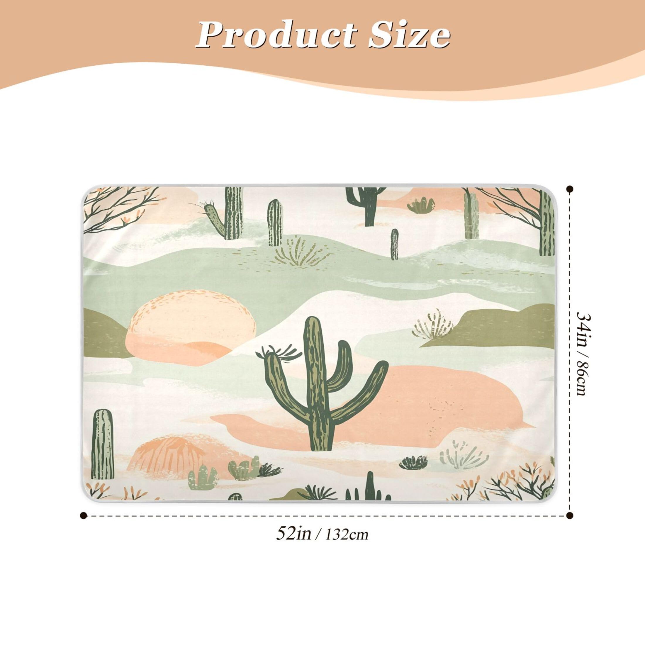Takiito Desert Cacti Bed Pad Reusable Bed Underpad Washable Waterproof Leak-Proof Quick Dry Incontinence Pee Pad for Toddlers Kids Adults Pets 34x52 in