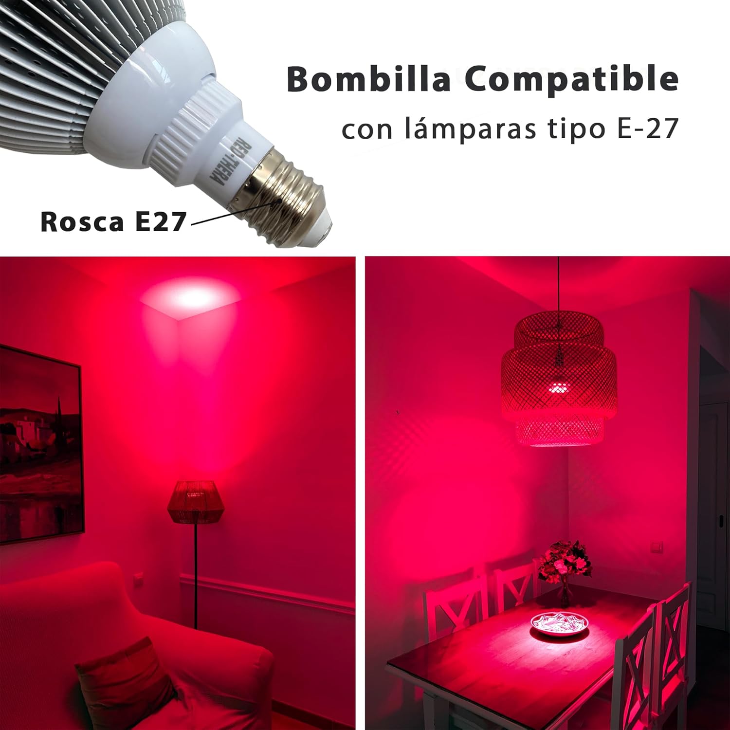 Lmpara luz roja nocturna melatonina para terapia e iluminacin (NIR 660-850nm), sincroniza tus ritmos circadianos - Bombilla luz roja para dormir - Red Light Therapy Panel