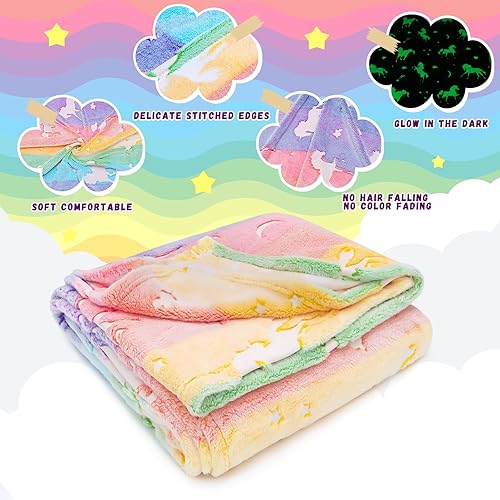 Miniatura 7 de Manta de unicornio que brilla en la oscuridad para niñas, manta de vellón de unicornio arcoíris, regalo de unicornio, manta suave y cálida para niños