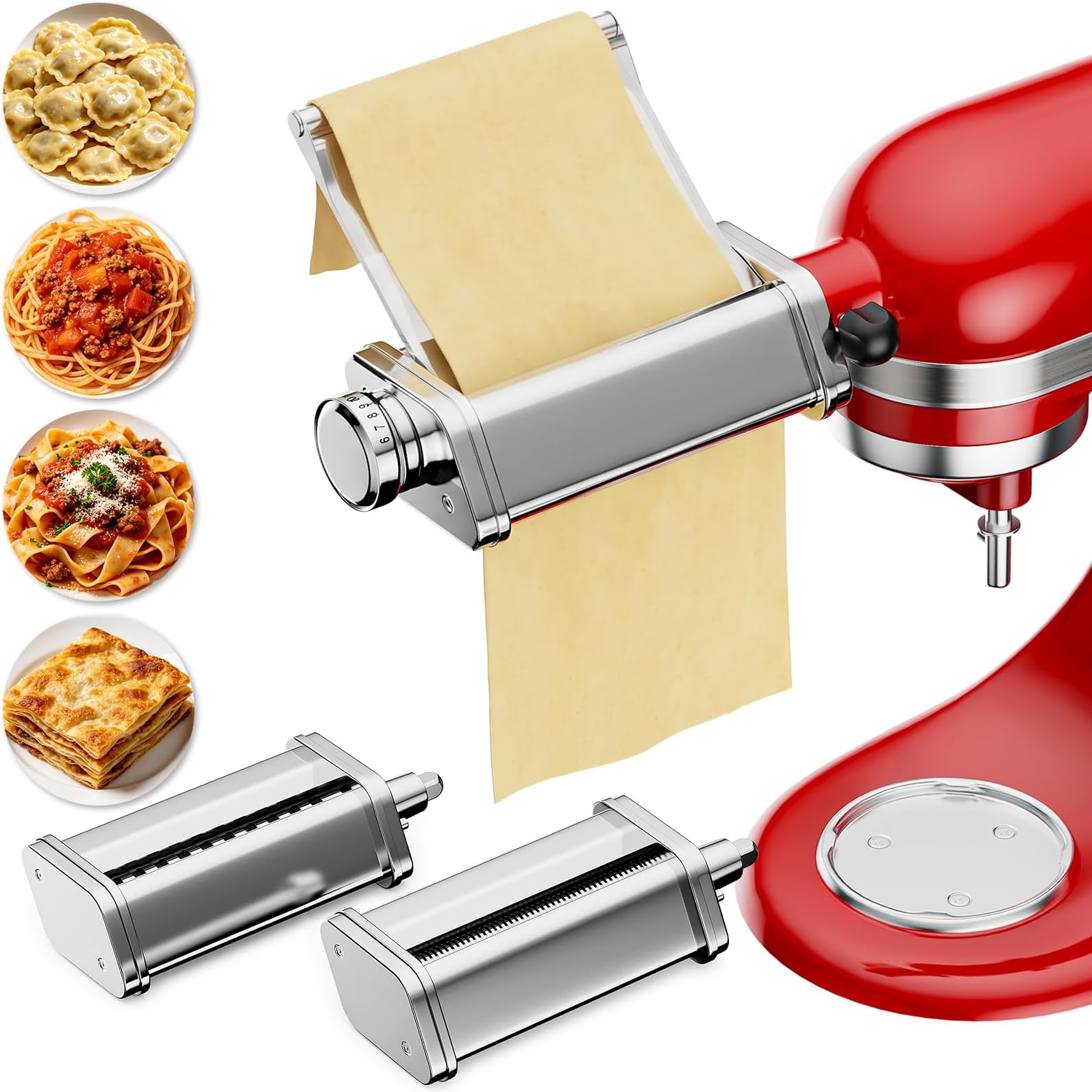Pasta Attachment for KitchenAid, 3Pcs Pasta Maker with Detachable Plate