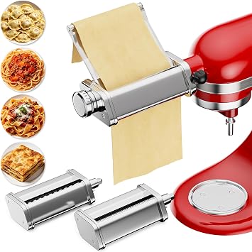 Pasta Attachment for KitchenAid, 3Pcs Pasta Maker with Detachable Plate