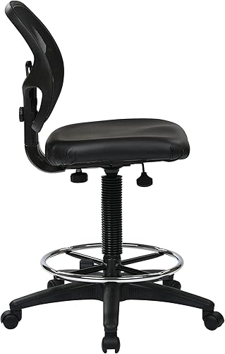 Miniatura 3 de Office Star Asiento de vinilo de lujo y respaldo de malla, silla de dibujo con reposapiés ajustable de 20 pulgadas de diámetro, asiento y respaldo