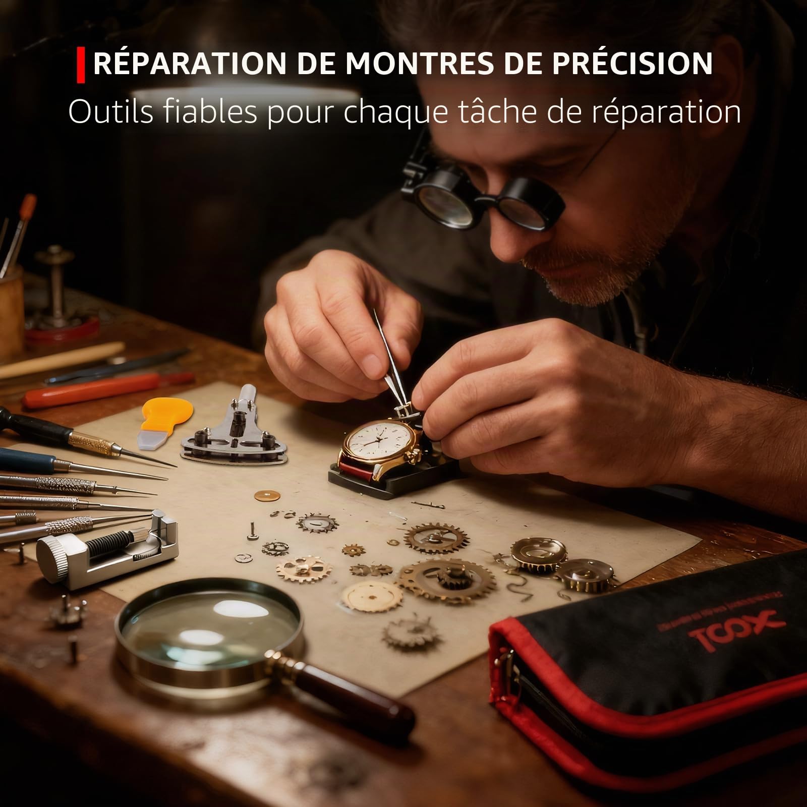 XOOL Kit de Réparation de Montres Professionnel 151 Pièces, Inclut Ouvre-boîtier Réglable, Poinçon pour Bracelet, Outil de Barre de Ressort, Détacheur de Maillons, Pince et Plus
