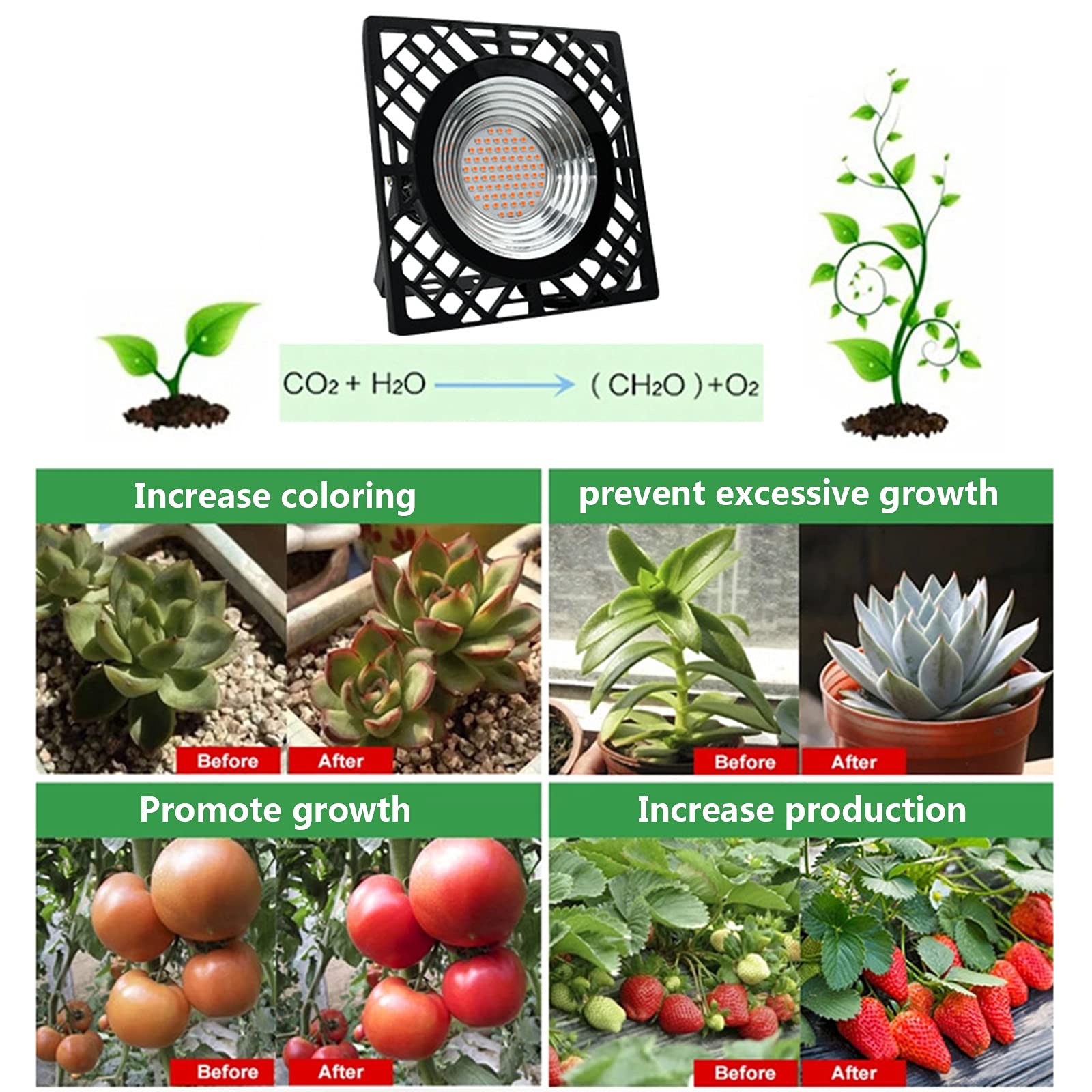 LED Lámpara de IA Planta, 50W Grow Light Espectro Completo, para Interior/Invernadero/Grow Box Vegetal Crecimiento,Blanco