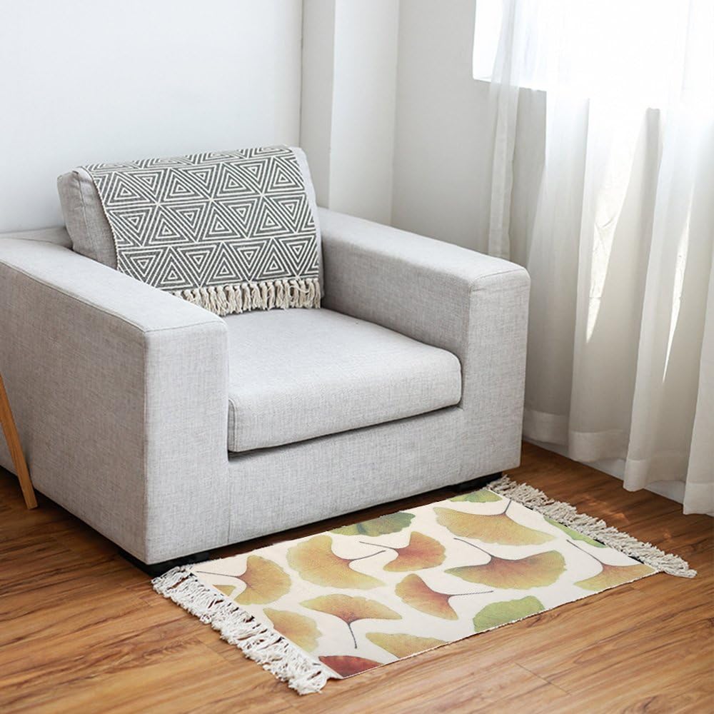 KIMODE Moroccan Cotton Area Rug,Hand Woven Cream Modern Chic Art Print Tassels Throw Rugs Door Entry Mat with Non-Slip Pads,Indoor Area Rugs for Bathroom,Bedroom,Living Room,Laundry Room,2 x 3