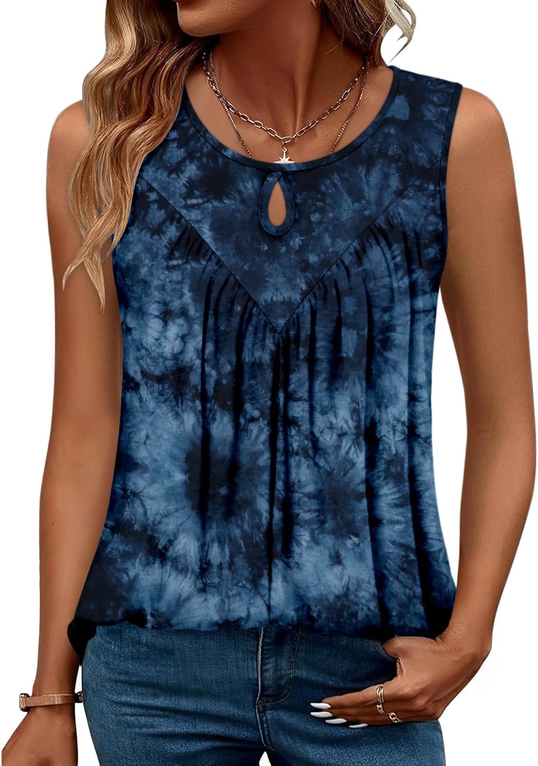 CRAZY GRID Women Summer Tank Tops Round Neck Sleeveless Folded Front Tunic Casual Outfit 2026 Basic Loose Shirts - Image 2