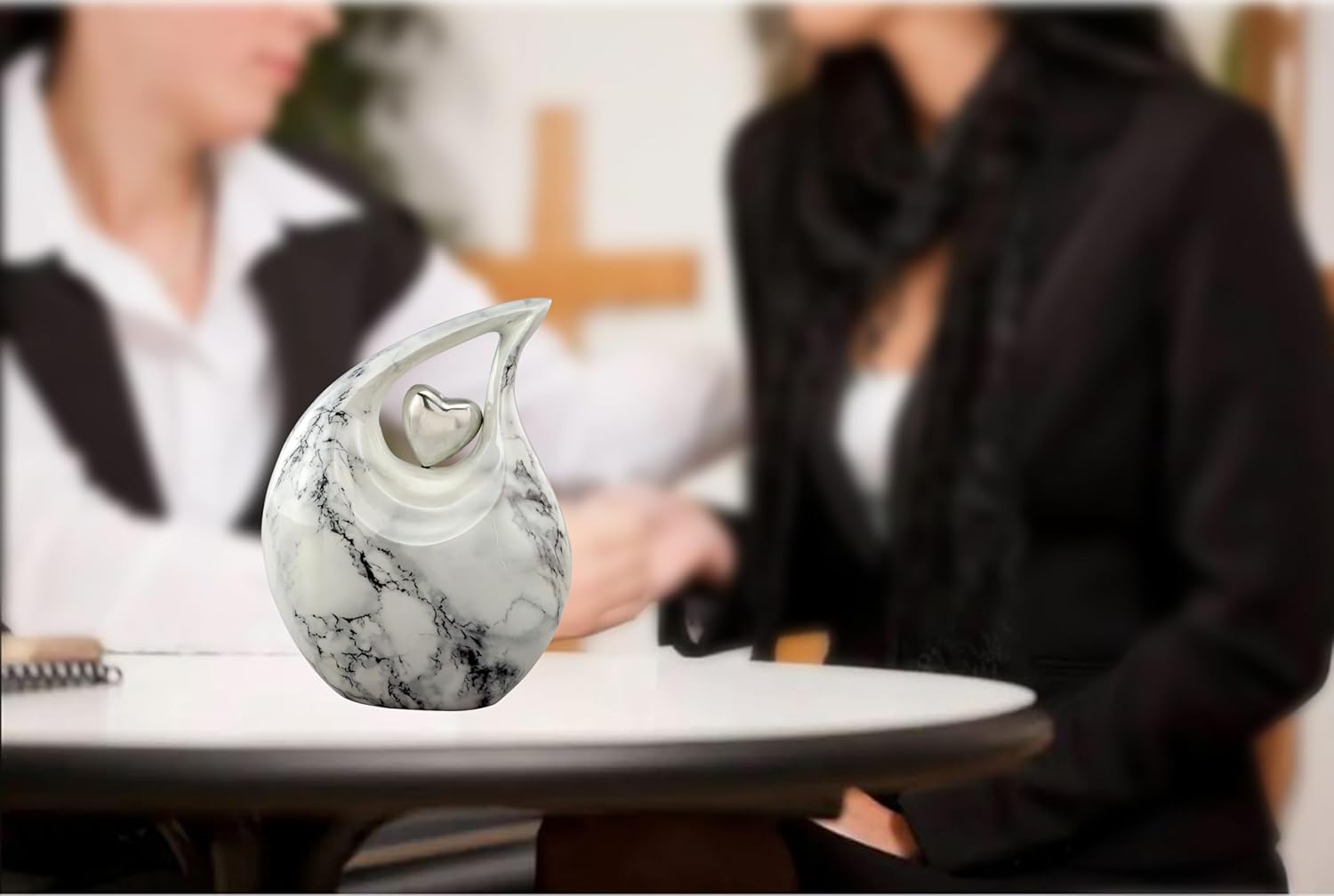 Eternal Tear – Loving Heart Teardrop Cremation Urn for Human Ashes – Solid Metal Adult Memorial Urn Holds Ashes Up to 210 lbs – Unique Drop-Shaped Funeral Urn with Velvet Bag (Carrara White)