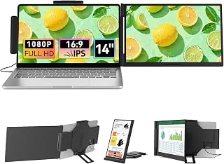 Laptop Screen Extender 14.1" 1080P IPS, Dual Screen Portable Monitor for Laptop 13-17.3", Plug & Play Monitor Extender with USB-C/HDMI, Travel Monitor for Work & Home Office Mac/Windows/Chrome/Android