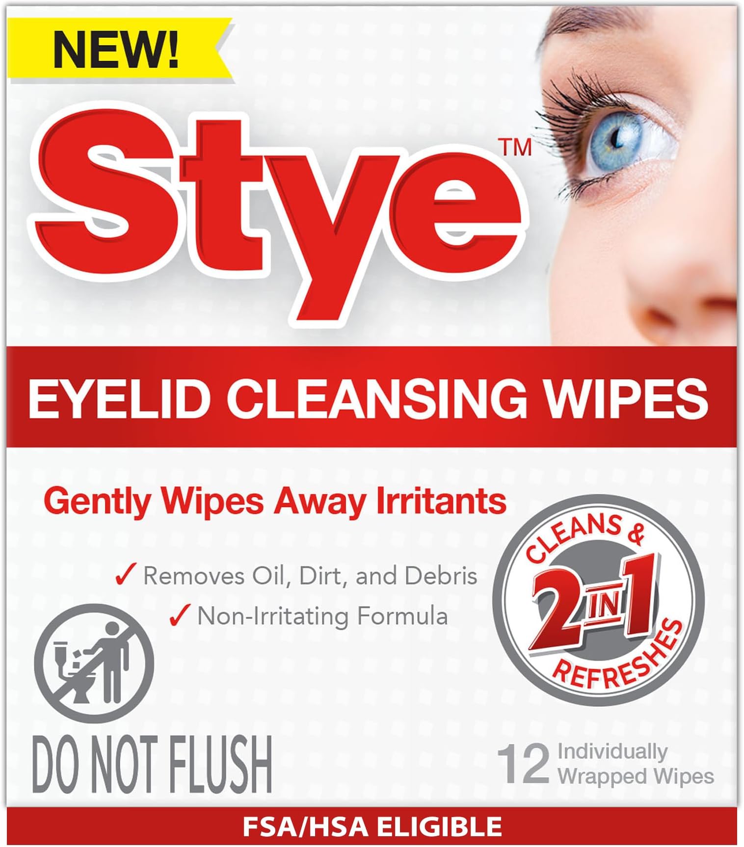 Stye Cleansing Eyelid Wipes โ Individually Wrapped Face Wipes Gently Remove Oil, Dirt & Other Contaminants, 12 Count