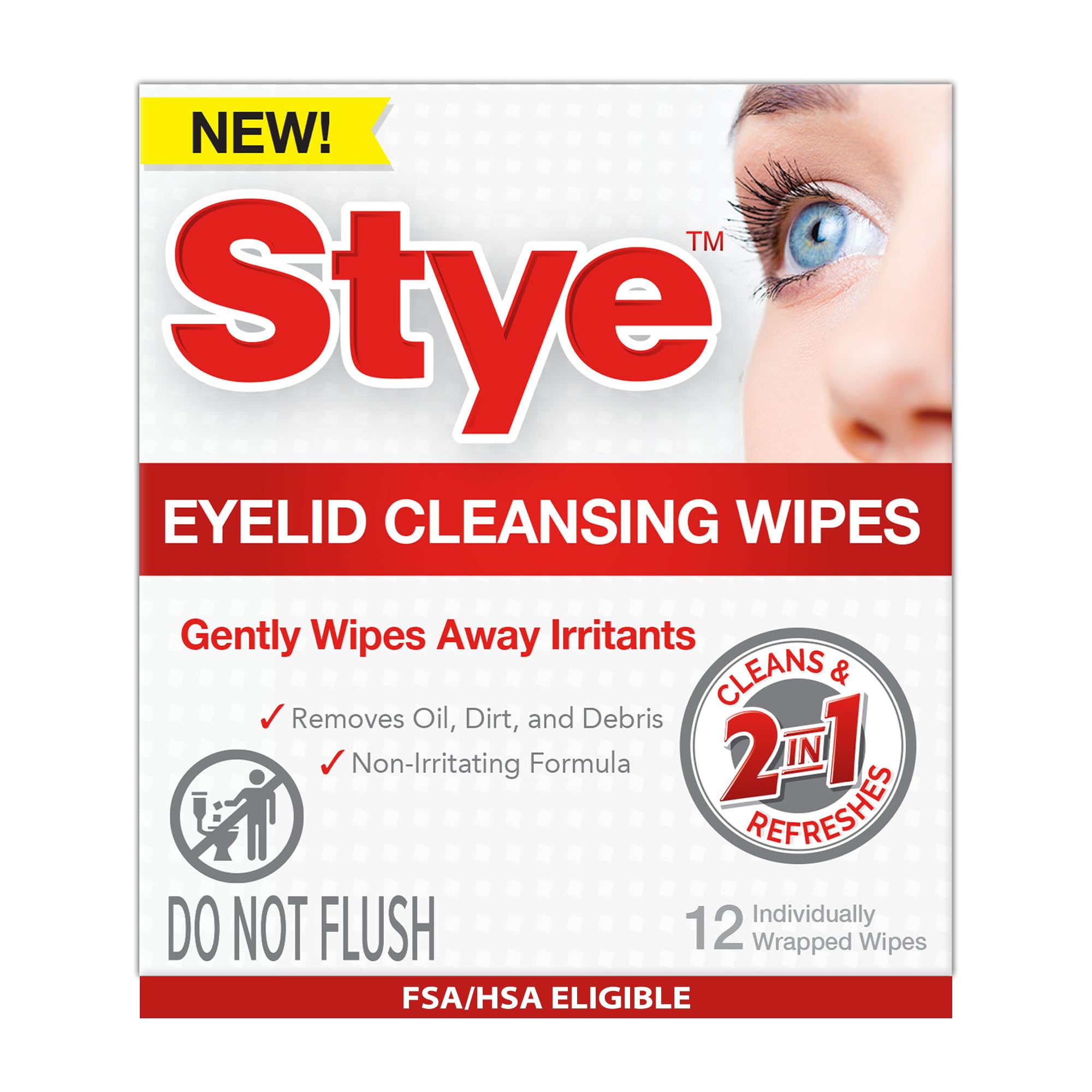 Stye Cleansing Eyelid Wipes – Individually Wrapped Face Wipes Gently Remove Oil, Dirt & Other Contaminants, 12 Count