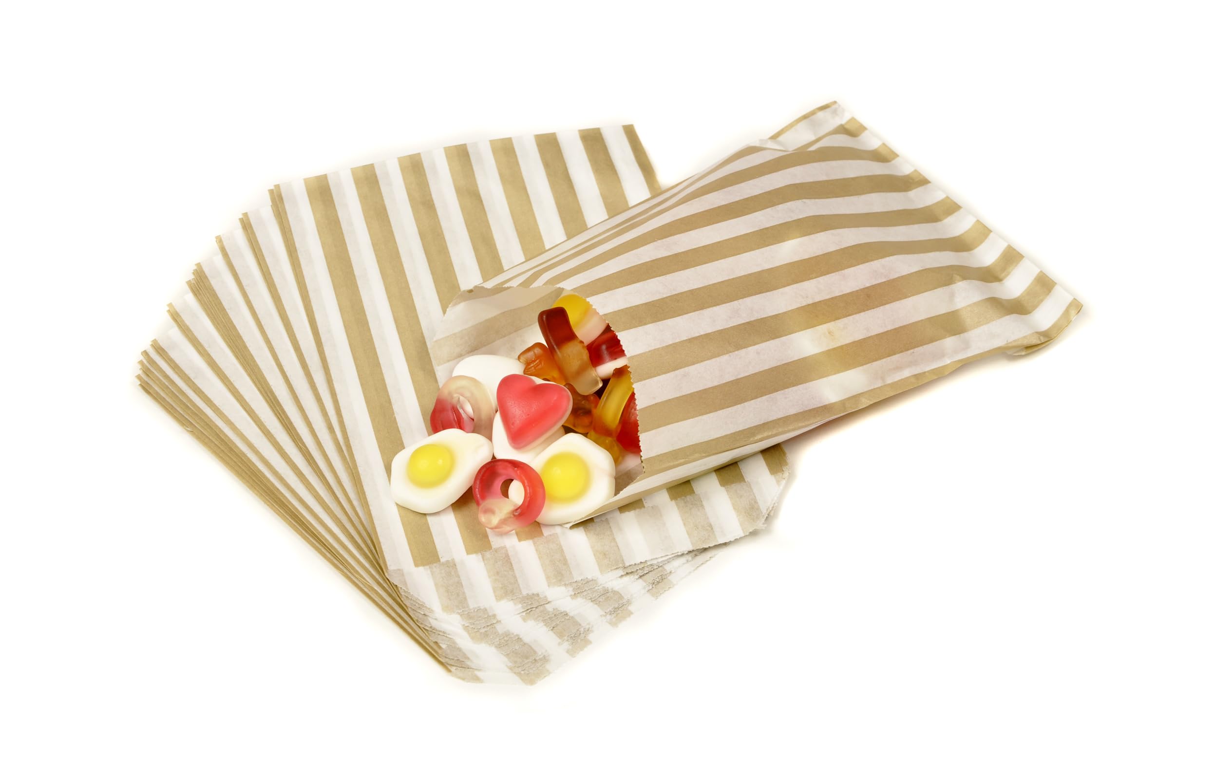 Bag It Plastics Candy Stripe Paper Sweet Bags, Gold, 1 count (Pack of 200)