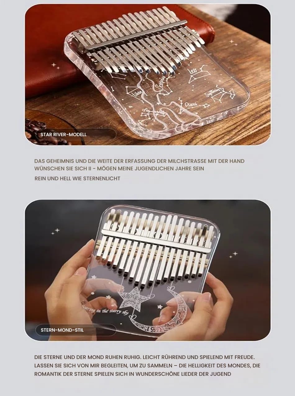 Kalimba 21 Schlüssel, Crystal Fingerklaviere，Professionelle Daumenklavier Carlimba, Mbira Instrumente für Erwachsene und Kinder (Weiß)