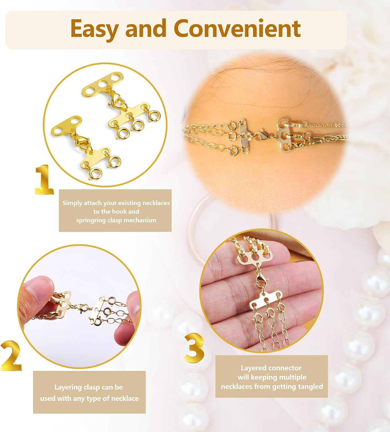 Necklace Layering Clasps 14K Gold Necklace Separator for Layering Connectors for Multiple Necklaces（2 PCS）